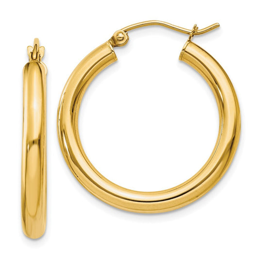 14k Yellow Gold Polished 3mm Tube Hoop Earrings Gift for Women