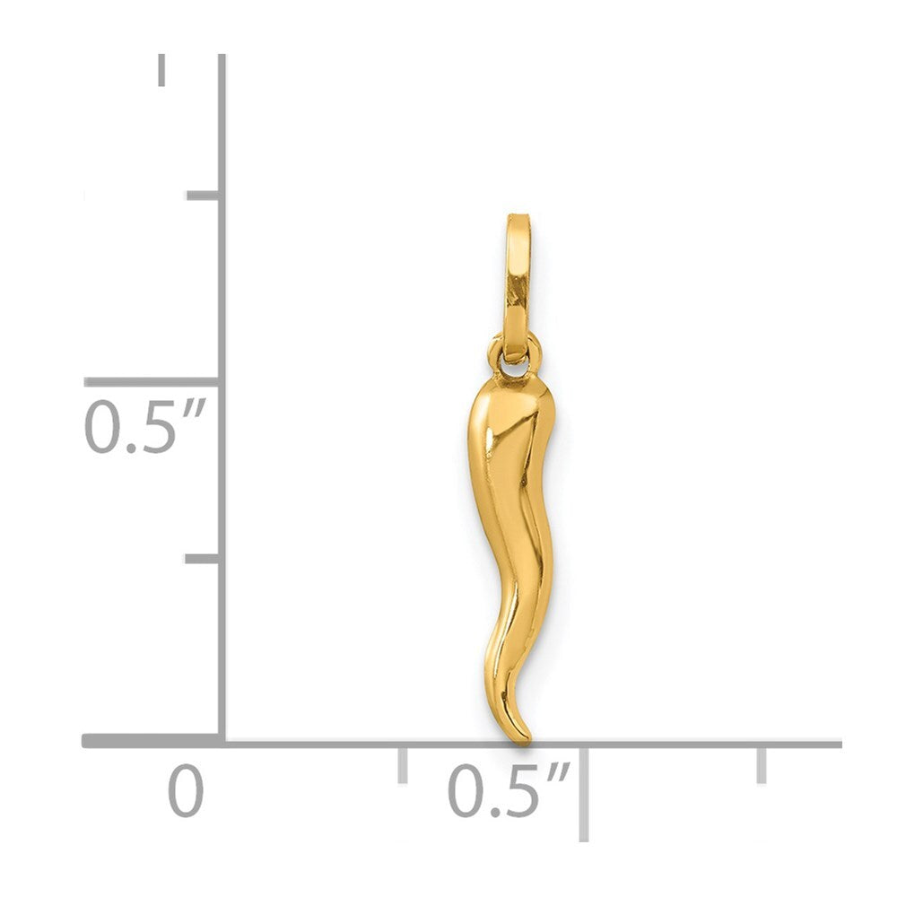14k Yellow Gold 3D Italian Horn Charm Pendant for Women