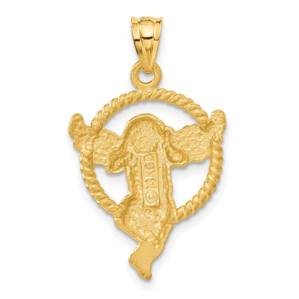 14k Yellow Gold Satin Angel in Circle Pendant