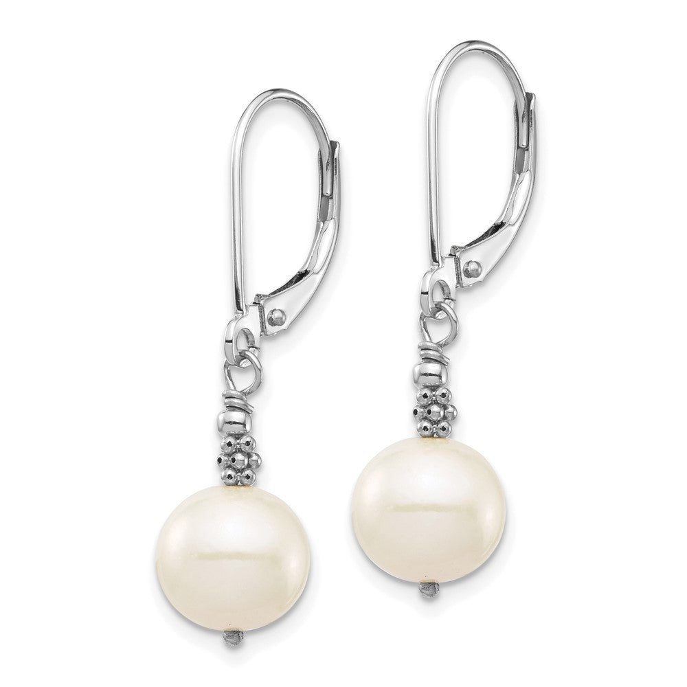 14k White Gold 8-9mm White Near-Round Freshwater Cultured Pearl Dangle Earrings