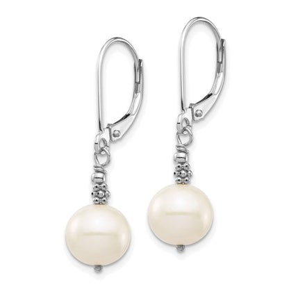 14k White Gold 8-9mm White Near-Round Freshwater Cultured Pearl Dangle Earrings