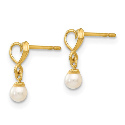14k Yellow Gold FW Cultured Pearl Heart Dangle Earrings