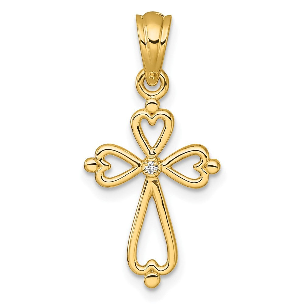 14k Yellow Gold Diamond Accented Cross Pendant