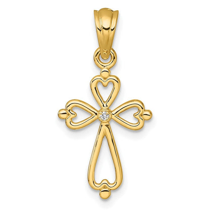 14k Yellow Gold Diamond Accented Cross Pendant