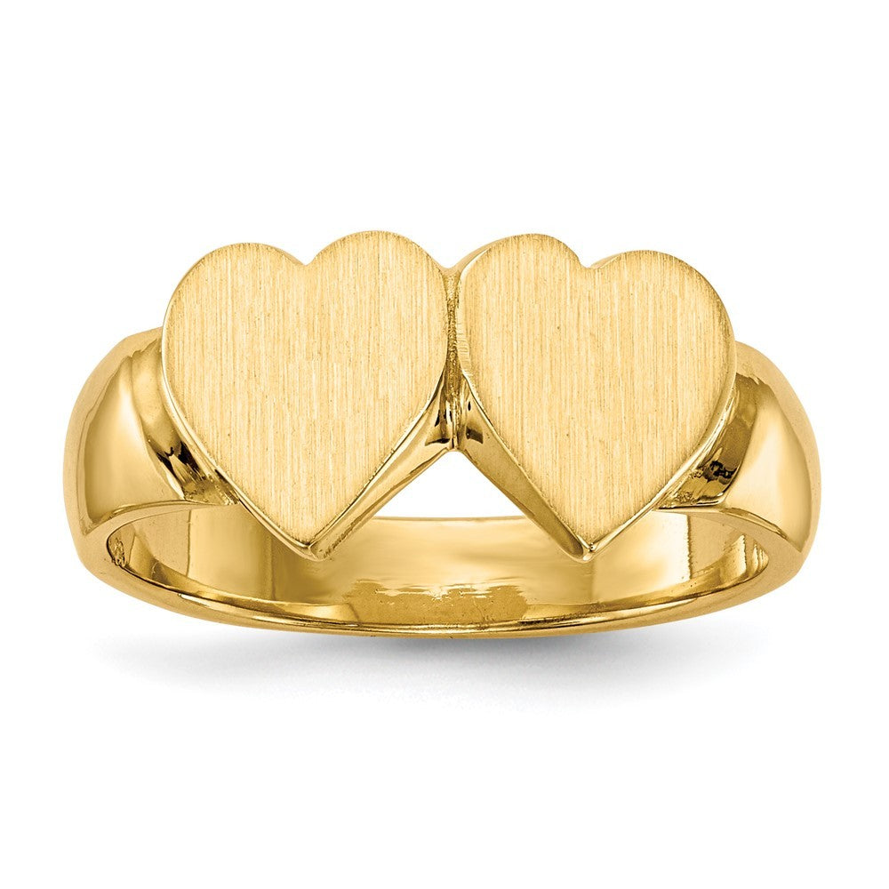 14k Yellow Gold 8.0x8.0mm Closed Back Double Heart Signet Ring