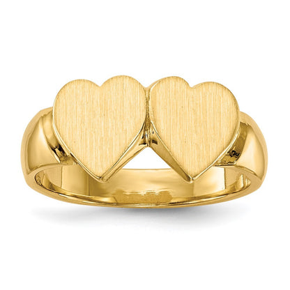 14k Yellow Gold 8.0x8.0mm Closed Back Double Heart Signet Ring