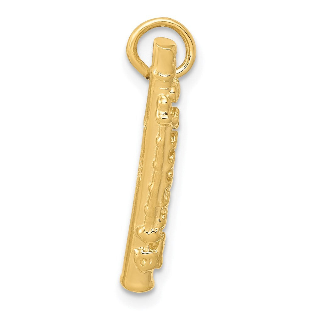 14k Yellow Gold 3-D Polished Flute Charm Pendant for Women