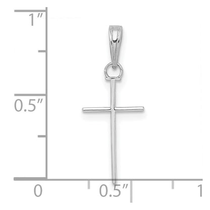 14k White Gold 3-D and Polished Stick Cross Charm Pendant for Women