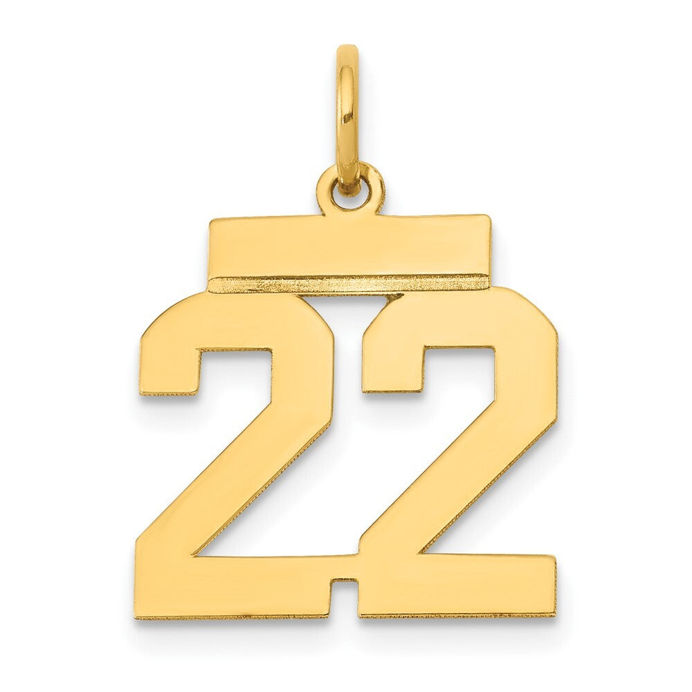 14k Yellow Gold Small Polished Number 22 Charm Pendant for Women