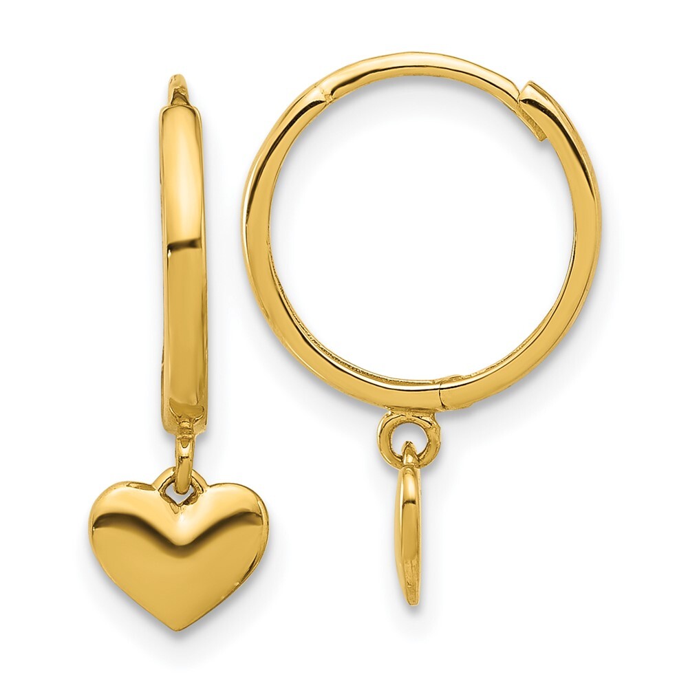 14k Yellow Gold Polished Heart Dangle Huggie Hoop Earrings Gift for Women