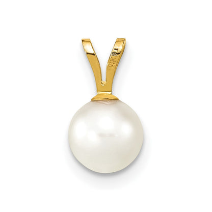 14k Yellow Gold 6-7mm White Round Akoya Saltwater Cultured Pearl Pendant