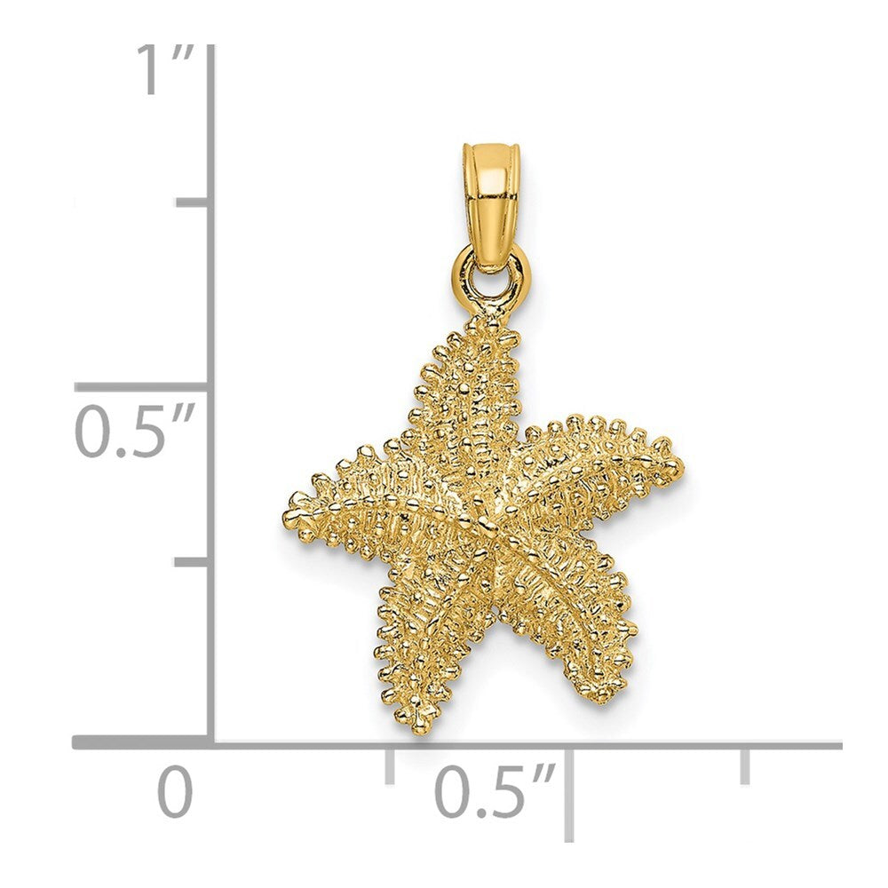 14k Yellow Gold Beaded Textured Starfish Charm Pendant for Women