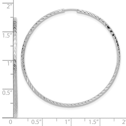 14k White Gold Diamond-cut Square Tube Endless Hoop Earrings