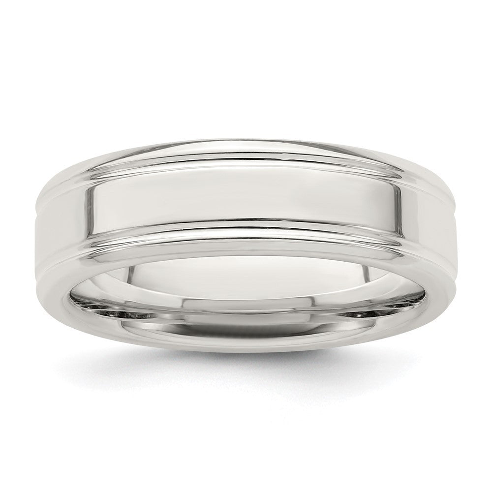 Sterling Silver 6mm Polished Flat Grooved Fancy Band Ring Size 12.5