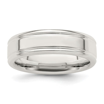 Sterling Silver 6mm Polished Flat Grooved Fancy Band Ring Size 12.5