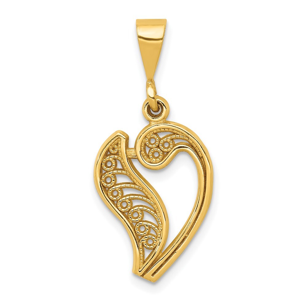 14k Yellow Gold Polished Script Filigree Letter V Initial Pendant for Women
