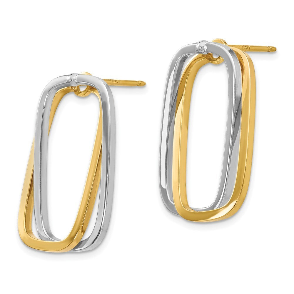 14k Two-tone Gold Fancy Versatile Rectangle Earrings