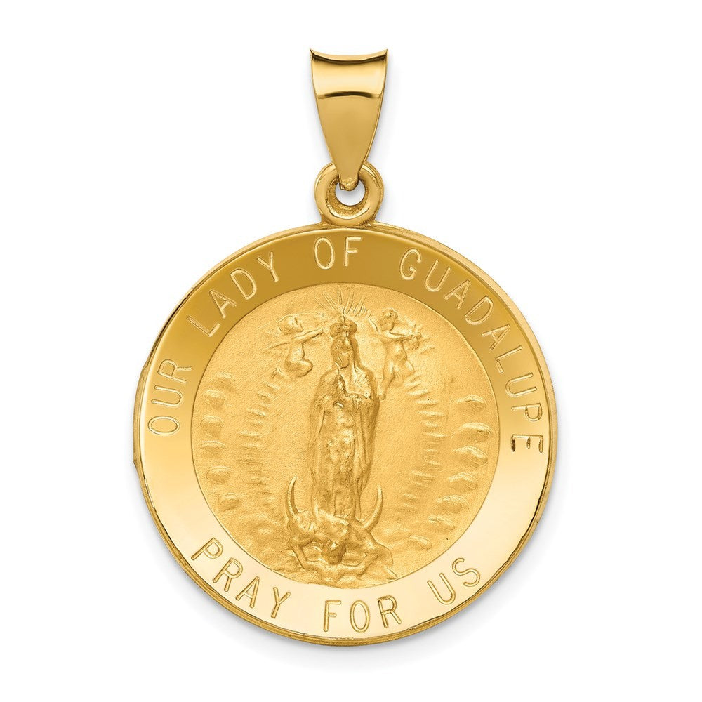 14k Yellow Gold Polished Satin Our Lady of Guadalupe Medal Hollow Pendant