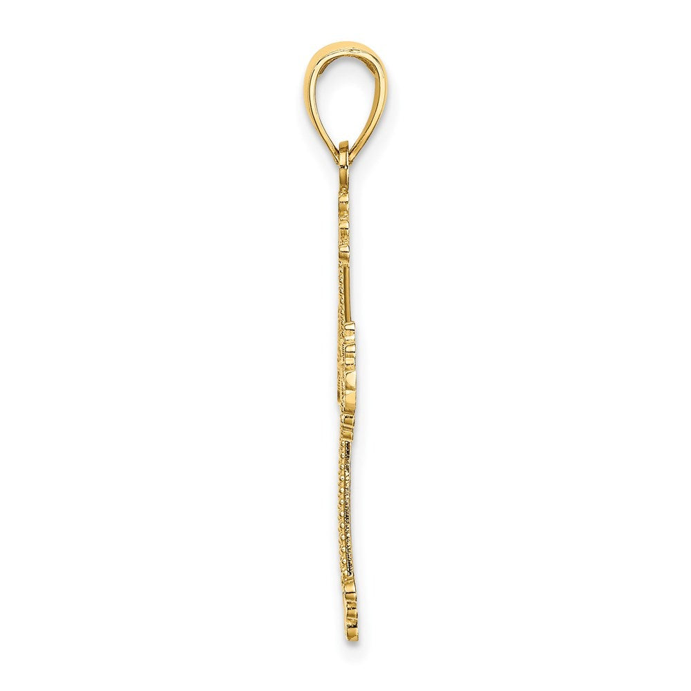 14k Yellow Gold Diamond-Cut and Cut-Out Stripes W/ Heart In Center Cross Charm