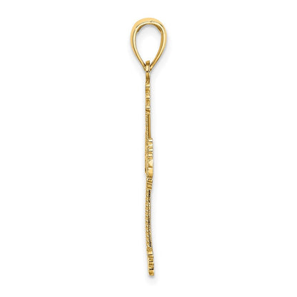 14k Yellow Gold Diamond-Cut and Cut-Out Stripes W/ Heart In Center Cross Charm