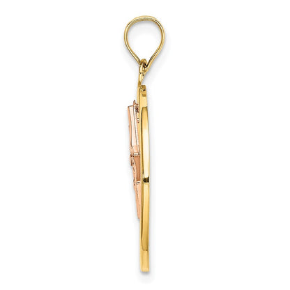 14k Two-tone Gold White Rhodium Star in Frame Moveable Charm Pendant