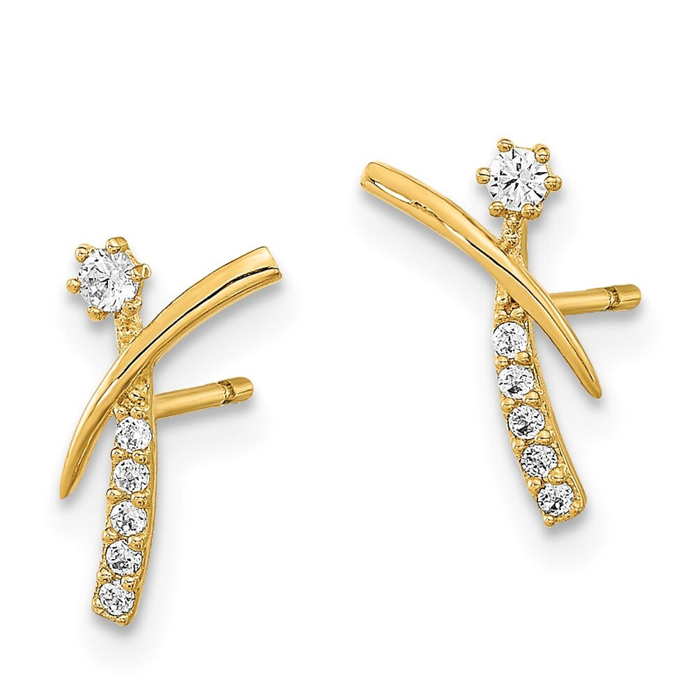 14k Yellow Gold Polished Fancy Cubic Zirconia Stud Earrings Gift for Women