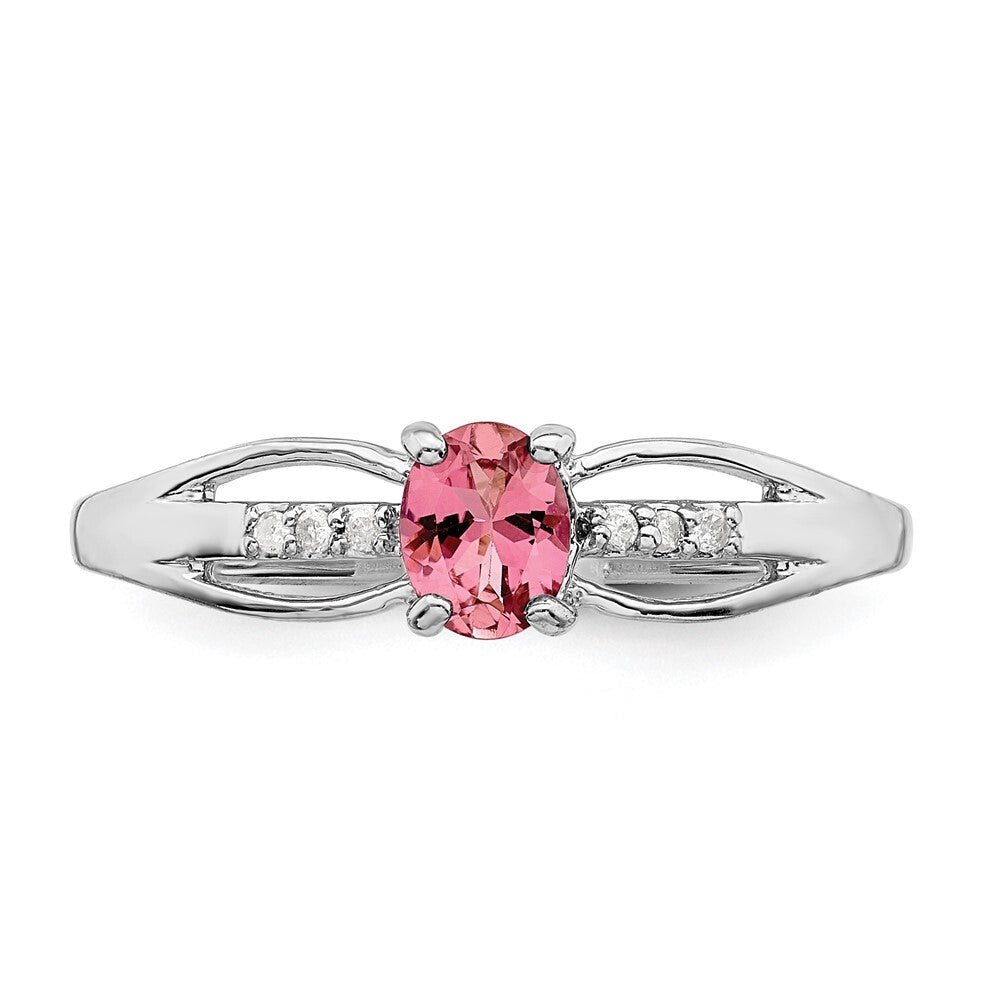 Sterling Silver Rhod-plated Diamond Pink Tourmaline Ring Size 6