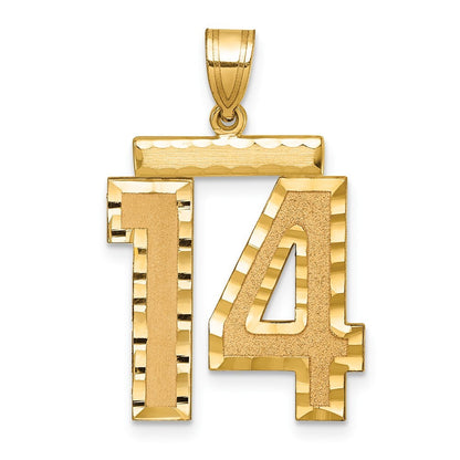 14k Yellow Gold Large Brushed Diamond-cut Number 14 Charm Pendant for Women