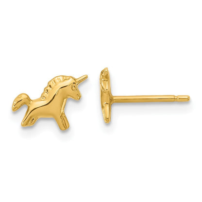 14k Yellow Gold Polished Unicorn Stud Earrings Gift for Women