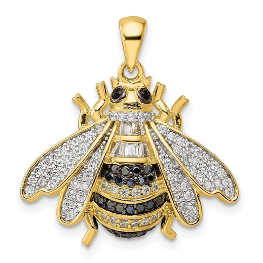Sterling Silver Blk/White RH-plated Gold Tone Cubic Zirconia Bumblebee Pendant