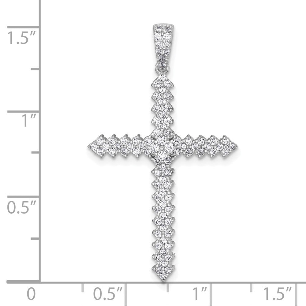 Sterling Silver Rhodium-plated Polished Pave Cubic Zirconia Latin Cross Pendant