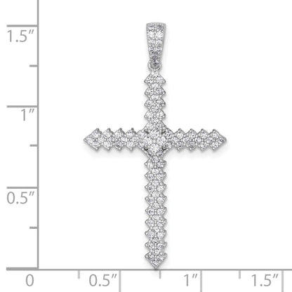 Sterling Silver Rhodium-plated Polished Pave Cubic Zirconia Latin Cross Pendant