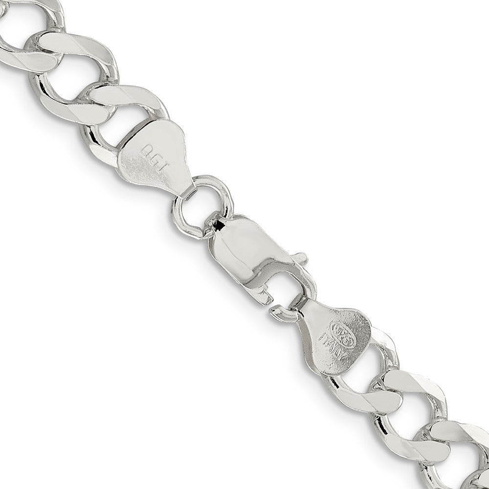 Sterling Silver 8.1mm Semi-solid Flat Curb Chain Necklace