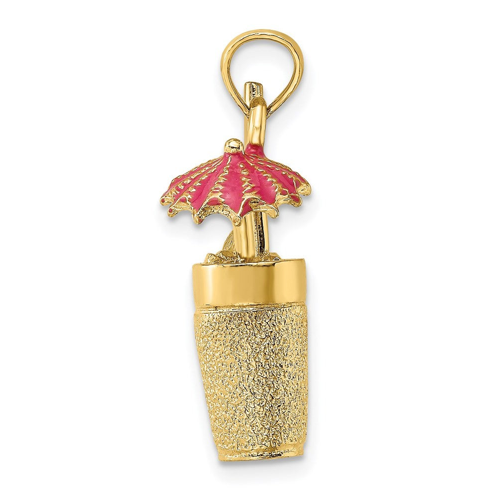 14k Yellow Gold 3-D Cocktail Drink w Fuschia Enamel Umbrella and Lime Charm