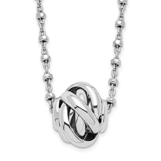 Sterling Silver Rhodium-plated Polished Love Knot Diamond-Cut Chain Necklace