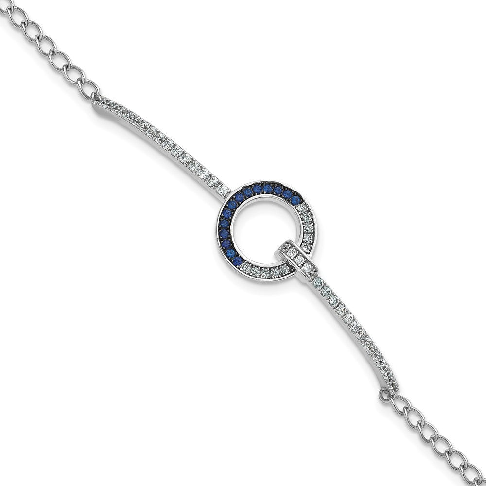 Sterling Silver White and Black White and Blue CZ Open Circle 7.25" Bracelet