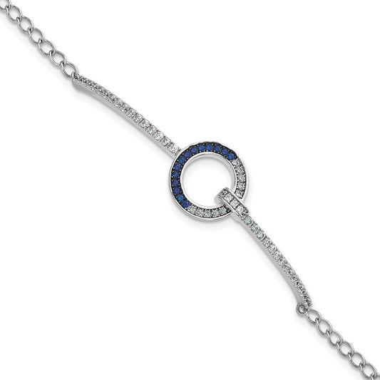 Sterling Silver White and Black White and Blue CZ Open Circle 7.25" Bracelet