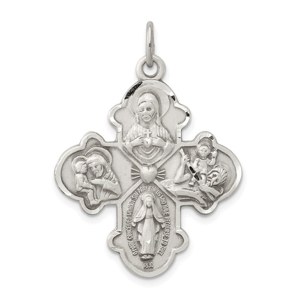 Sterling Silver Antiqued 4-way Medal Pendant Holiday Gift for Women