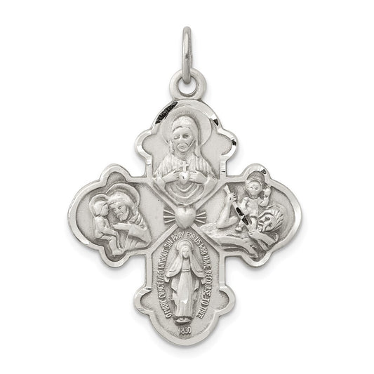 Sterling Silver Antiqued 4-way Medal Pendant Holiday Gift for Women