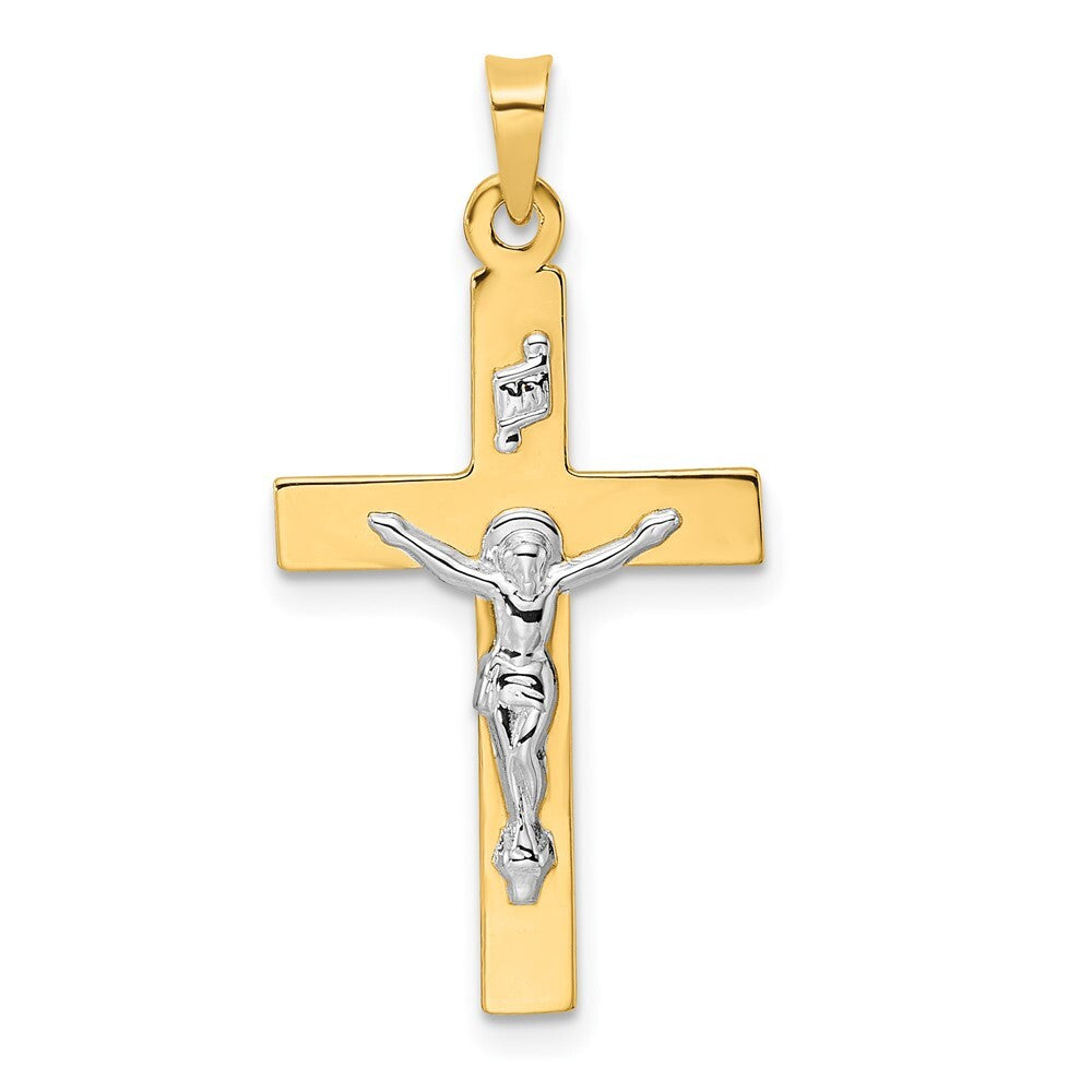 14k Two-tone Gold Polished Solid INRI Crucifix Pendant for Women