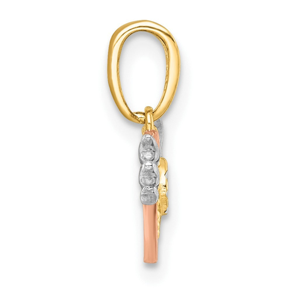 14k Yellow Gold with White Rhodium and Rose-tone Heart With Wings Charm