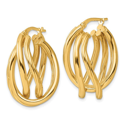 Sterling Silver Gold-tone Polished and Twisted Fancy Oval Hoop Earrings