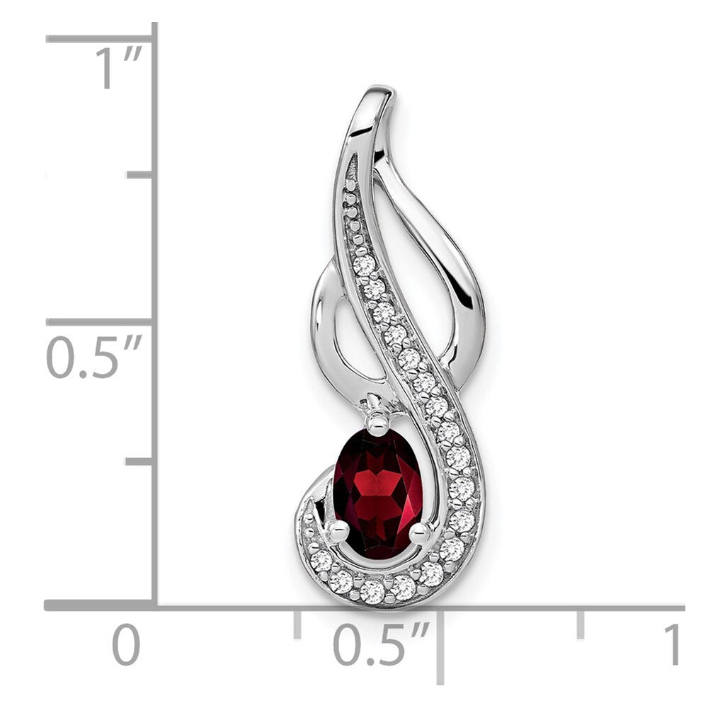 14k White Gold Garnet and Diamond Swirl Pendant for Women