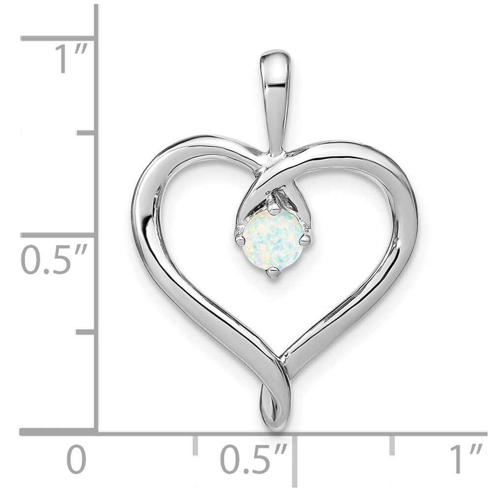 14k White Gold Created Opal Heart Pendant for Women