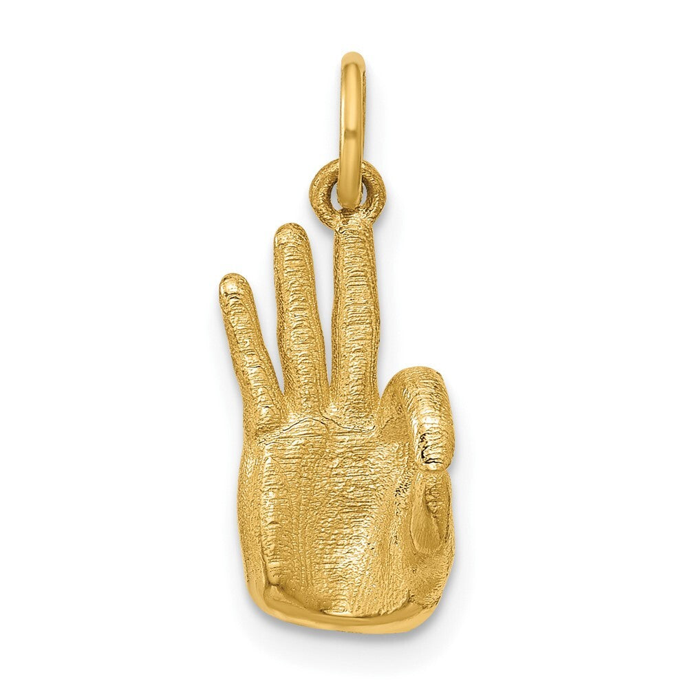 14k Yellow Gold American Sign Language Alphabet Fingerspelling Sign F Pendant