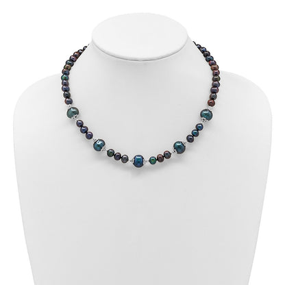 Sterling Silver 6-9mm Black Near Round Cultured Pearl 5-station Necklace 18"