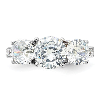 Sterling Silver Rhodium-plated 3 Stone Cubic Zirconia Ring Size 6