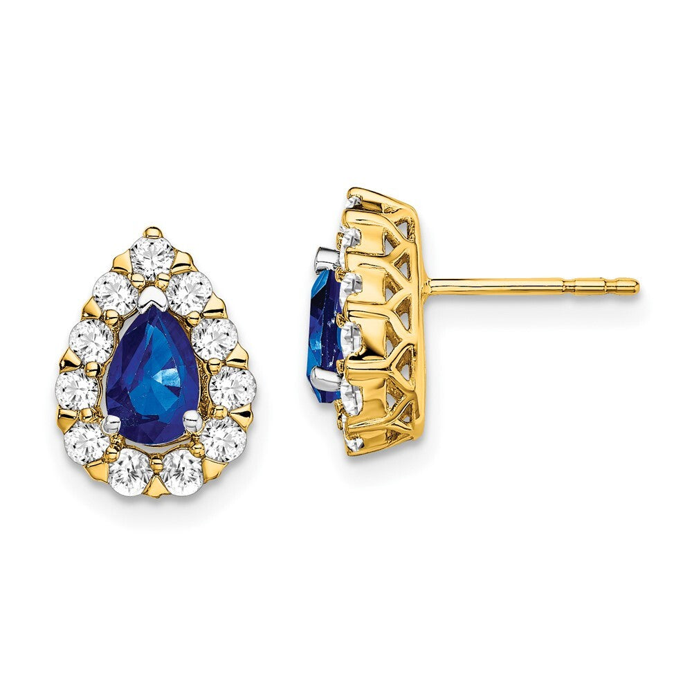 14k Yellow Gold Pear Sapphire and Diamond Halo Stud Earrings