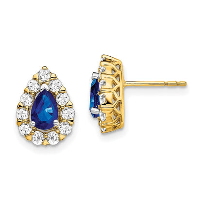14k Yellow Gold Pear Sapphire and Diamond Halo Stud Earrings
