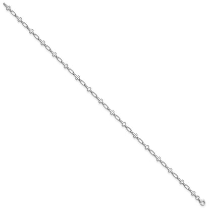 Sterling Silver Rhodium-plated Cross 9.75in Anklet